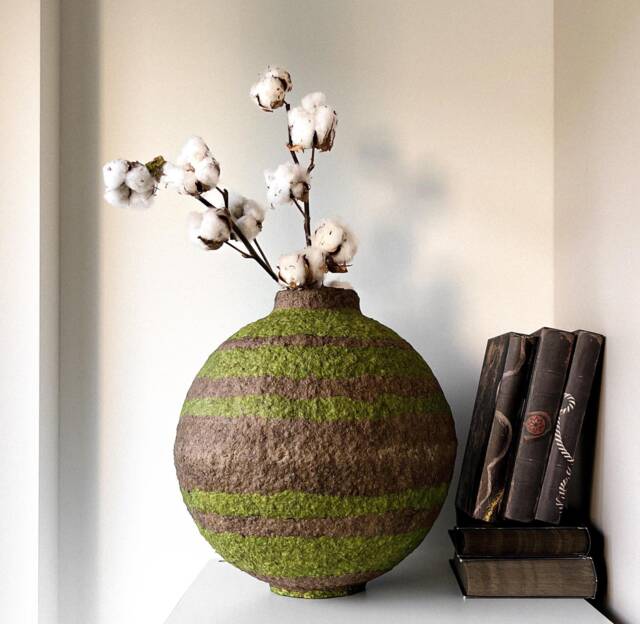 Chic Lime Green Rustic Vase Sustainable Paper Mache Sculpture