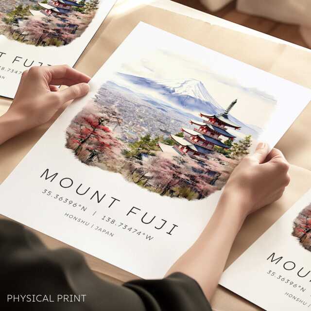 Japan Print, Travel Poster, Wall Art, Mount Fuji Cherry Blossom ...