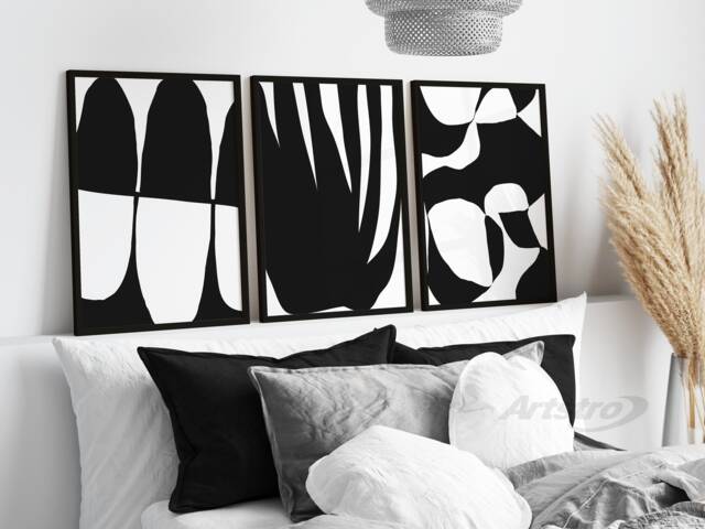 Abstract Wall Art Prints, Black & White Set Of 3 Modern Art, Geometric ...