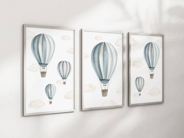 Baby Nursery Air Balloon Cloud Prints - A4 Or A3 Size Stars Boy Girl ...