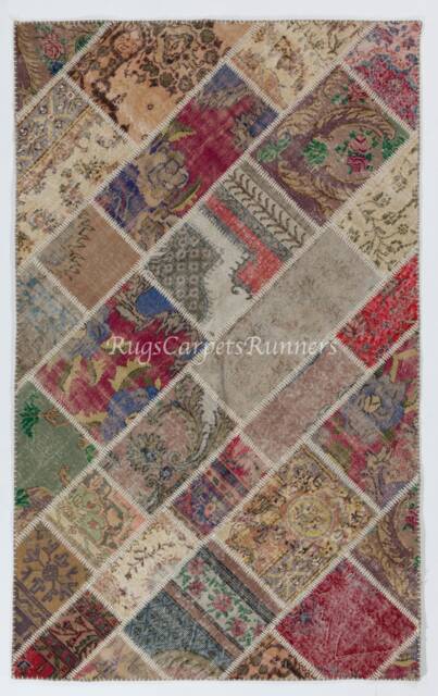 Modern Handmade Patchwork Rug, Wool & Cotton Turkish Carpet. Custom ...