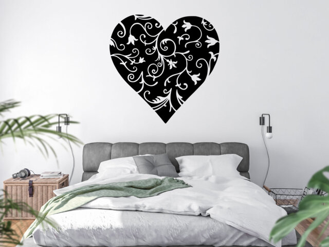 Floral Heart Sticker Wall Words Bedroom Living Room Home Decor Decals ...