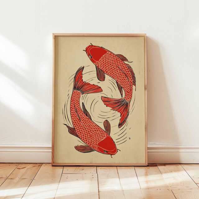 Japanese Koi Fish Art Print, Ukiyo-E Style Wall Decor, Zen Feng Shui ...