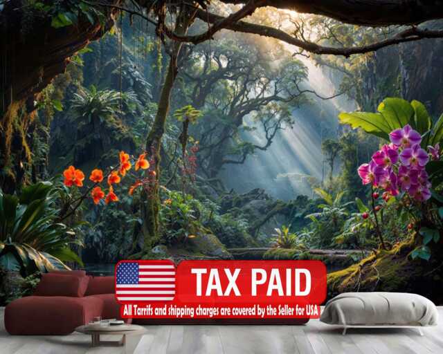Tropical Rainforest Wallpaper Mural, Exotic Jungle Peel & Stick Wall ...