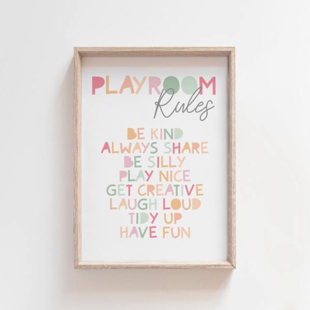 Playroom Rules Print, Prints, Nursery Wall Art, Colourful Pastel Girls ...
