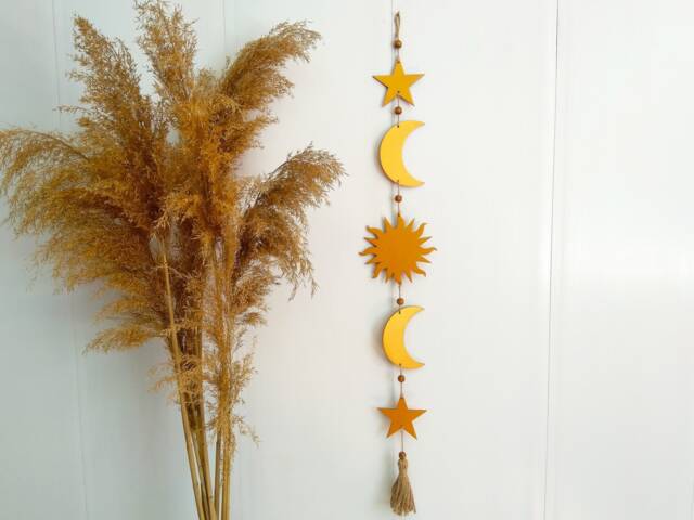 Boho Wall Decor Sun Moon Stars Gold, Sun Garland, Rustic Celestial ...