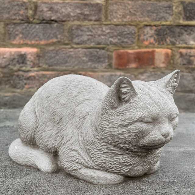 Stone Cat Statue Pet Memorial Concrete Lying Garden Statues Cat Memory ...