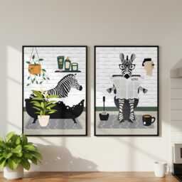 Panda Bathroom Prints, Bath & Toilet Art, Set Of Two Grey Prints by ...