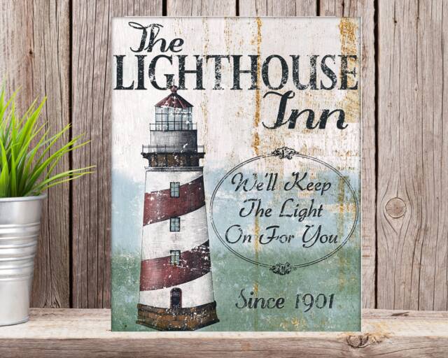 Rustic Nautical Lighthouse Sign - Beach House Wall Art Metal Plaque by ...