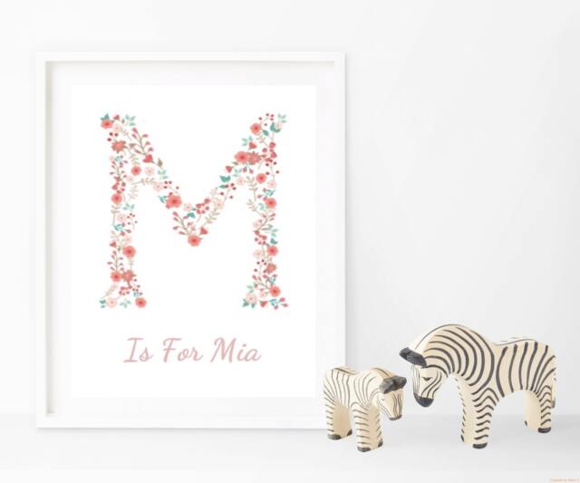 Floral Letter Initial Print Pink Nursery Decor by Etsy | ufurnish.com