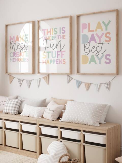 Set Of 3 Playroom Prints, Girls Bedroom Decor, Nursery Wall Art, Pastel ...