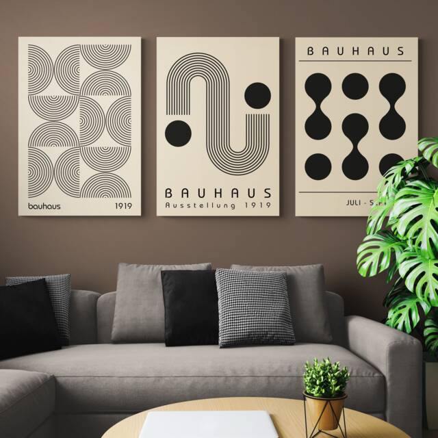 Bauhaus Wall Decor - Abstract Art Modern Prints Set Of 3 Wrapped Framed ...