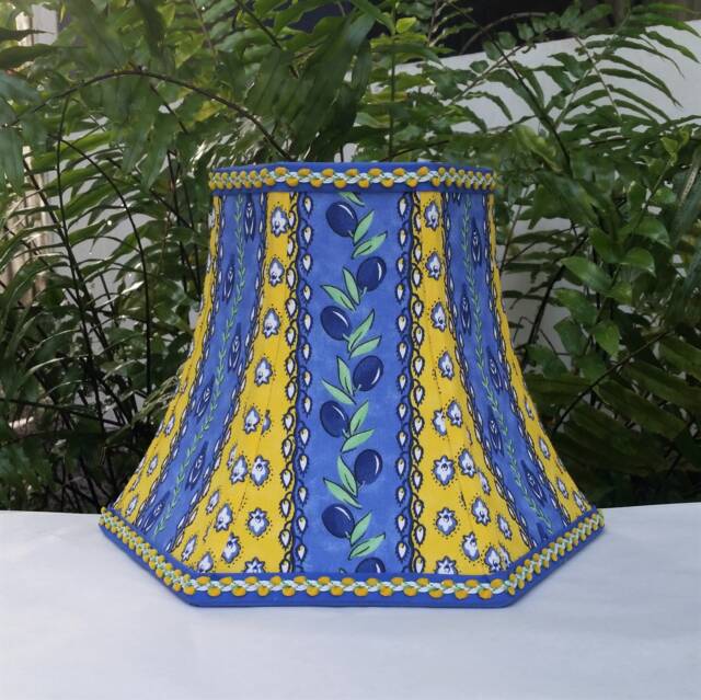 French Country Lamp Shade, Blue, Lemon Yellow Bell Lampshade by Etsy ...