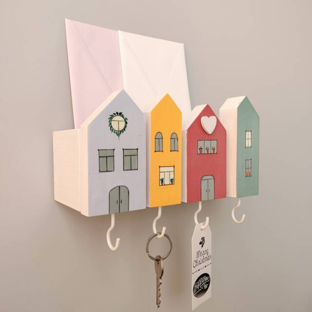 Key Post Rhs Hand-Painted Wood Key & Post Holder, Entryway Hanging For Wall, House ...