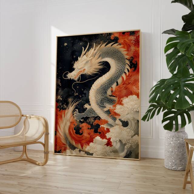 Japanese Dragon Print Poster Wall Art A1 A2 A3 A4 A5 A6 Maxi Home Decor ...