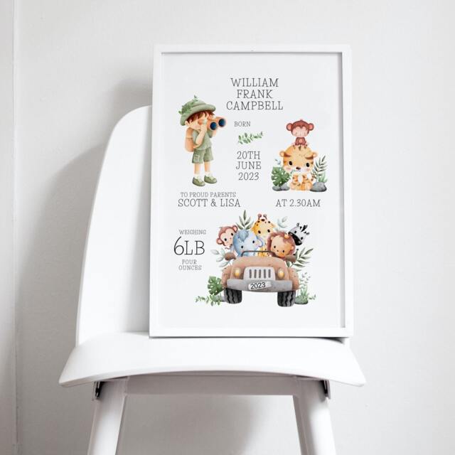 Personalized Safari Animals Print New Baby Keepsake Gift by Etsy ...