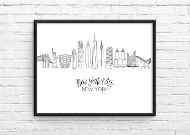 New York City Skyline Print - Customizable Cityscape Minimalist Art ...