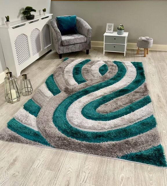 New Silky Soft Jade, Grey, Silver, Tufted Swirl 3D Design Rug by Etsy ...