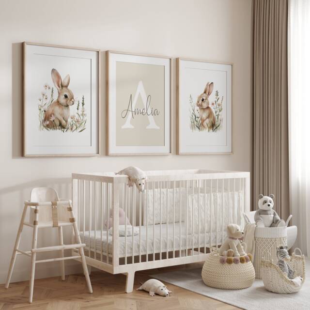 Personalised Bunny Nursery Prints Baby Girl Room Decor, Set Of 3 by ...