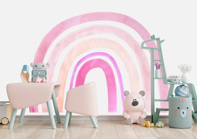Soft Pink Rainbow Wall Decal Girl Bedroom - Large Pastel Kids Playroom ...