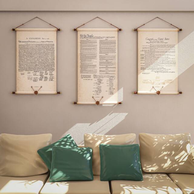 Us Constitution Canvas Set Declaration Of Independence & Bill Rights ...