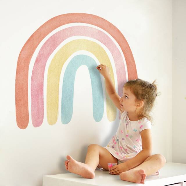 Large Watercolor Rainbow Wall Stickers, Nursery Room Decal, Girl Kids ...