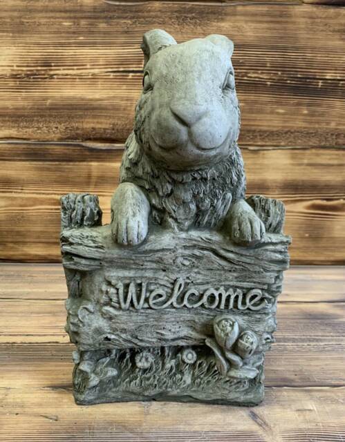 Stone Garden Welcome Rabbit On Gate Statue Ornament by Etsy | uFurnish.com