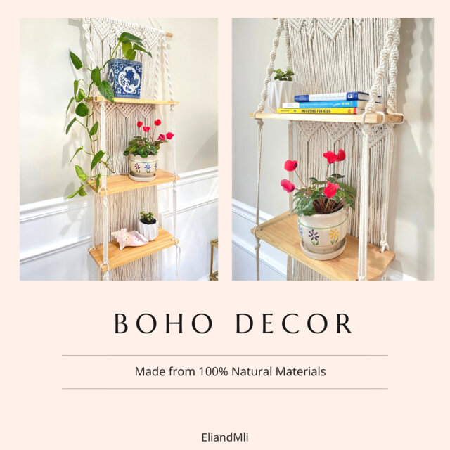 3 Tier Handmade Macrame Wall Hanging Shelf Includes 1.5cm Polished ...