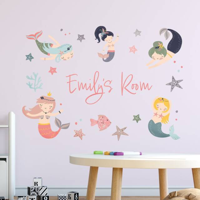 Mermaid Ocean Wall Sticker For Kids Bed Room, Stickers, Unique Fishes ...
