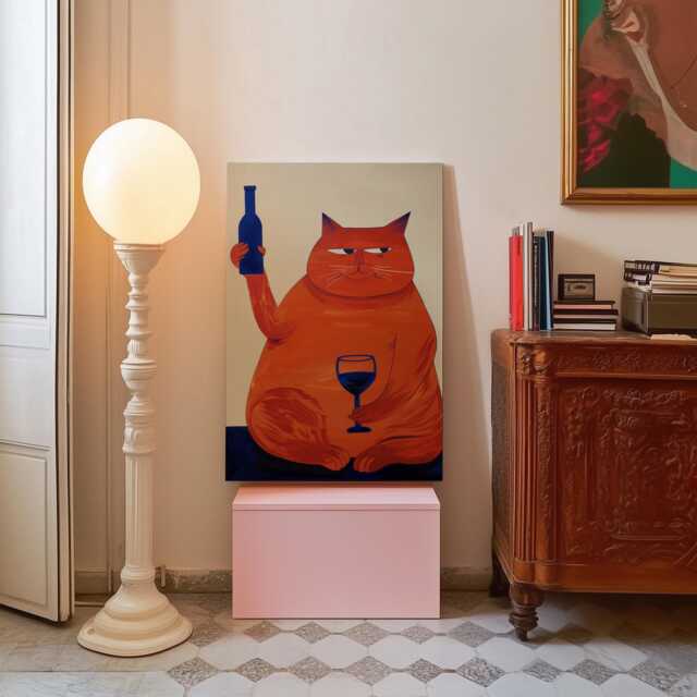 Funny Cat Wine Canvas Print Quirky Bar Cart Decor by Etsy | ufurnish.com