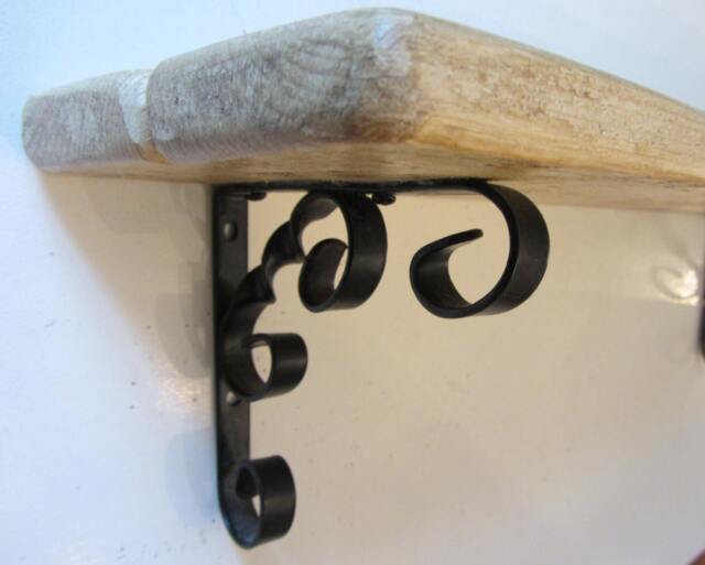 Rustic Scroll Rack Rustic Reclaimed Pallet Wood Shelf With Scroll Design Black Wrought ...