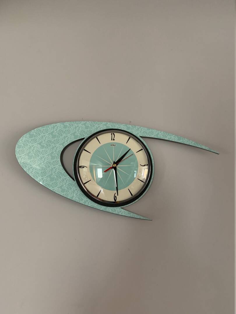 Midcentury Modern Mint Green Boomerang Wall Clock - Atomic Retro