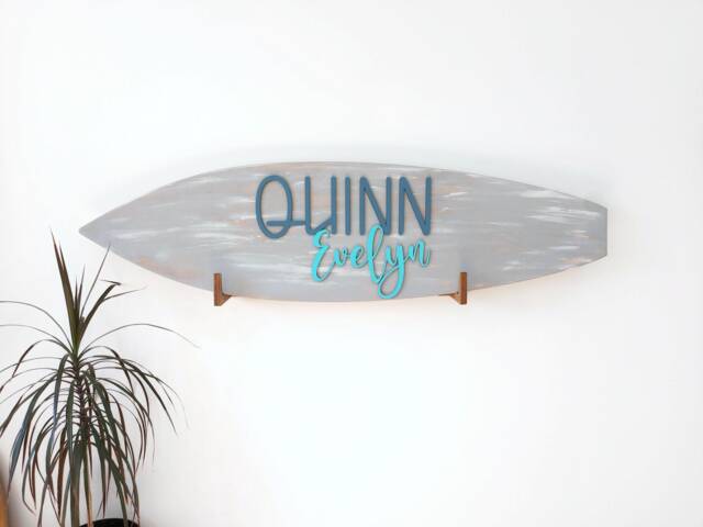 3D Wood Name Sign Surfboard Wall Art Decor Baby Girl Crib First ...