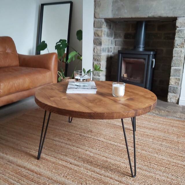 Coffee Table, Hairpin Legs, Round Solid Wood, Cafe Restaurant, Multiple ...