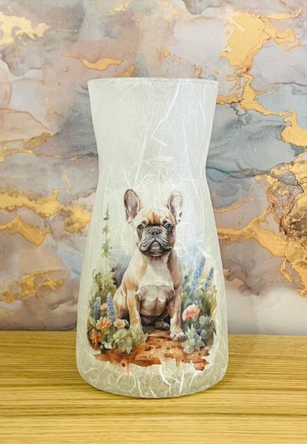 Handmade Glass Vase With A French Bulldog Decoupaged Design, Finished ...