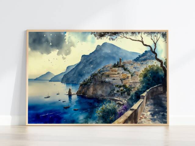 Amalfi Coast Watercolor Art Print Italian Seaside Landscape by Etsy ...