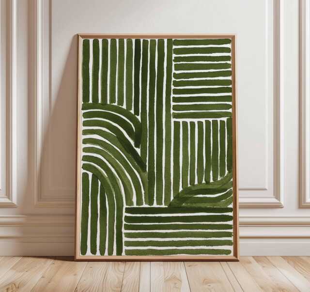 Green Abstract Line Art Print - Modern Minimalist Geometric Poster ...