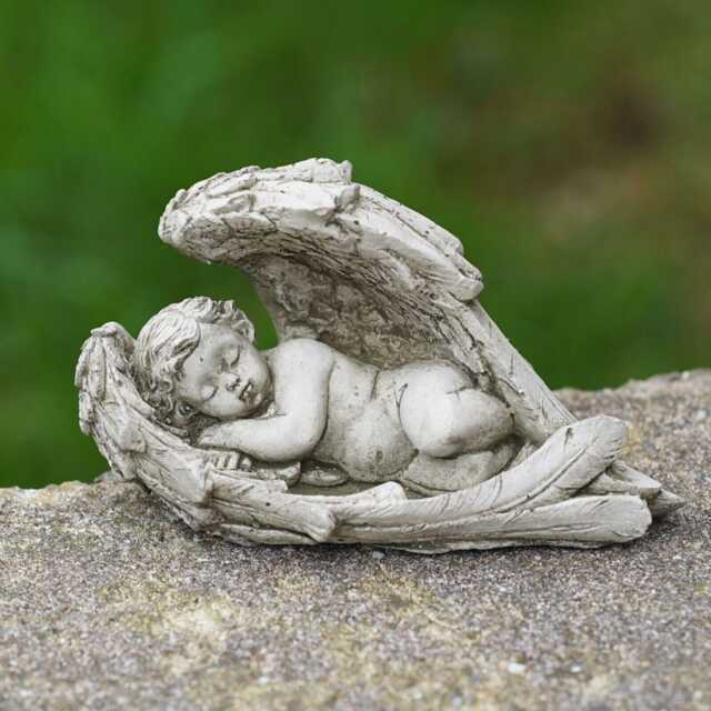Winged Cherub Stone Statue - Outdoor Angel Fairy Garden Ornament ...
