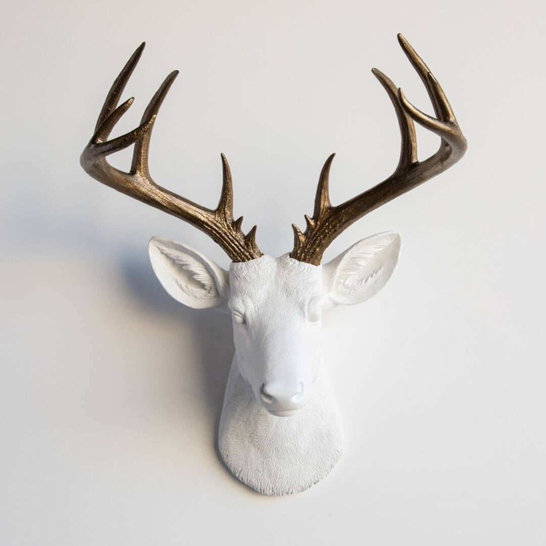 Faux Taxidermy Large Deer Head Wall Mount - Decor White & Bronze