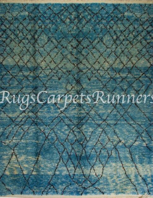 Tangerine Color Rug Handmade Boho Chic Moroccan Wool Rug in Indigo Blue For Contemporary ...