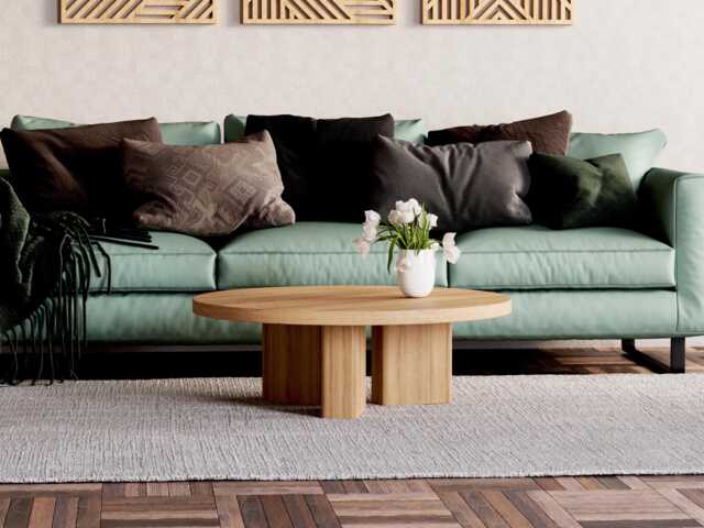 Round Wood Coffee Table - Minimalist Modern Coffee Table Solid Oak ...