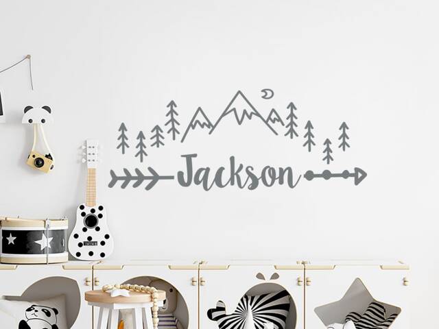Boys Name Wall Decal. Woodland Kids Room Decor. Pine Tree Vinyl ...