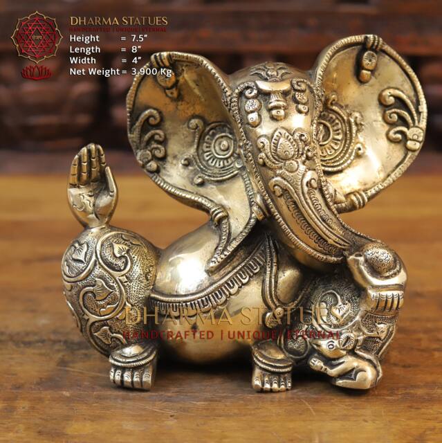 Brass Modern Resting Ganesha With Mushak Raj - Mouse - Glazing Gold ...