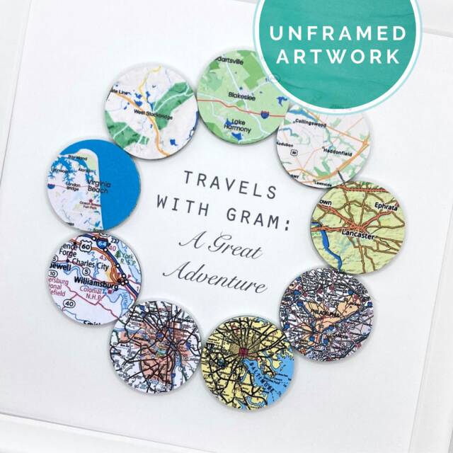 Travel Memory Wall Art With 9 Paper Map Circles. Your Choice Of Text ...