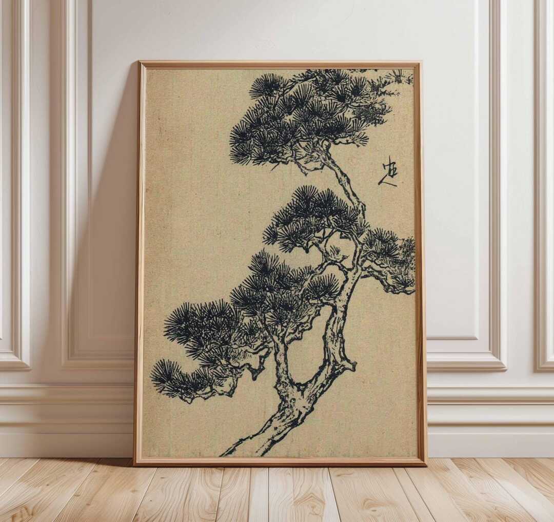 Japanese Ink Tree Art Print - Zen Minimalist Wall Asian Landscape