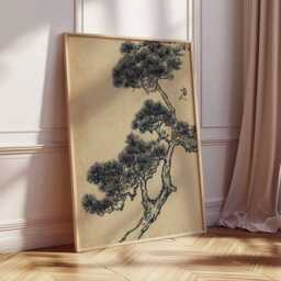 日本未発売|シャンパンアート 壁掛けインテリア ヴィンテージ Spiritile Japanese Ink Tree Art Print - Zen Minimalist Wall Asian Landscape