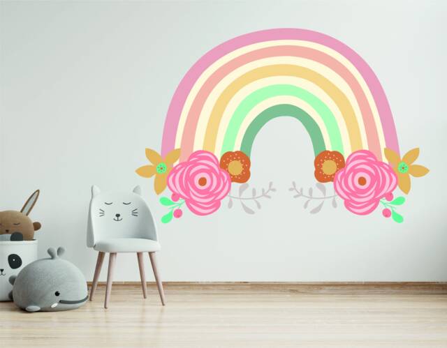 Pastel Boho Rainbow Flowers Wall Sticker Nursery Decor Art Decal by ...