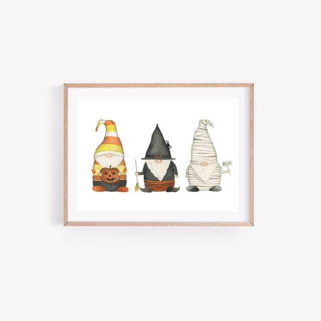 Halloween Wall Decor - Gnome Print Watercolor Painting Candy Corn Witch ...