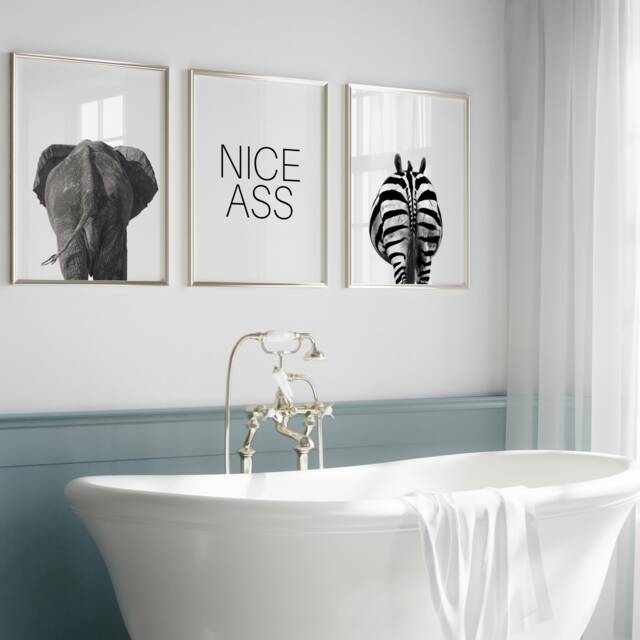 Set Of 3 Bathroom Prints, Nice Bum, Sweet Cheeks, Bathroom Prints, Wall ...