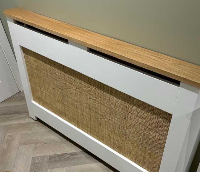 Made To Measure Solid Radiator Cover With Rattan Centre Panel, Oak Top ...